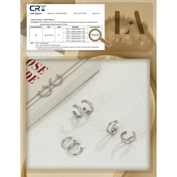 Double-White Gold Plated NonPierced Adjustable Fake Ear Cuff Earrings for Women - Picture 4 of 6